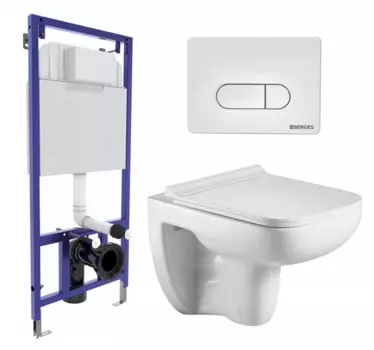Комплект 3 в 1 инсталляция Berges Wasserhaus Novum 040231 + Подвесной унитаз WeltWasser Kehlbach 004 GL-WT + кнопка белая