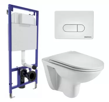 Комплект 3 в 1 инсталляция Berges Wasserhaus Novum 040231 + Подвесной унитаз WeltWasser Baarbach 004 GL-WT + кнопка белая