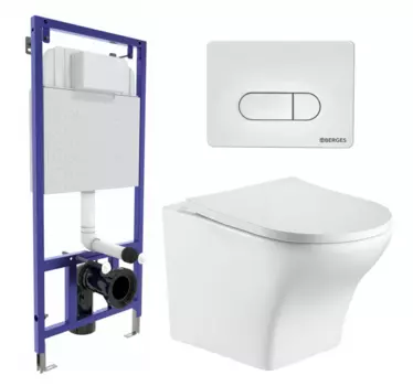 Комплект 3 в 1 инсталляция Berges Wasserhaus Novum 040231 + Подвесной унитаз WeltWasser Odenbach 004 GL-WT + кнопка белая