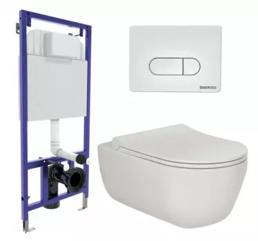 Комплект 3 в 1 инсталляция Berges Wasserhaus Novum 040231 + Унитаз подвесной Berges Wasserhaus Ego XL 082118 + кнопка белая