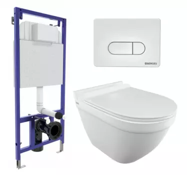 Комплект 3 в 1 инсталляция Berges Wasserhaus Novum 040231 + Унитаз подвесной Iddis Cloud CLORDSEi25 + кнопка белая