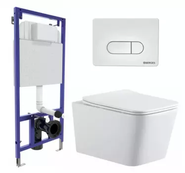 Комплект 3 в 1 инсталляция Berges Wasserhaus Novum 040231 + Подвесной унитаз SinteSi BALTI + кнопка белая