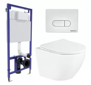 Комплект 3 в 1 инсталляция Berges Wasserhaus Novum 040231 + Унитаз подвесной BelBagno Uno BB3105CHR/SC + кнопка белая