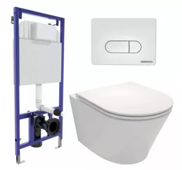 Комплект 3 в 1 инсталляция Berges Wasserhaus Novum 040231 + Унитаз подвесной Jacob Delafon Rodin+ EDY102-00 + кнопка белая