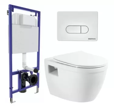 Комплект 3 в 1 инсталляция Berges Wasserhaus Novum 040231 + Унитаз подвесной BelBagno Loto BB070CHR/SC + кнопка белая