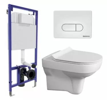Комплект 3 в 1 инсталляция Berges Wasserhaus Novum 040231 + Унитаз подвесной Cersanit City New + кнопка белая