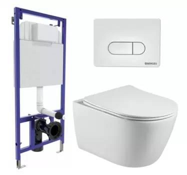 Комплект 3 в 1 инсталляция Berges Wasserhaus Novum 040231 + Унитаз подвесной Акватек Вега AQ1905-00 + кнопка белая