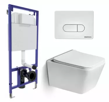 Комплект 3 в 1 инсталляция Berges Wasserhaus Novum 040231 + Унитаз подвесной SantiLine SL-5007 + кнопка белая