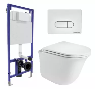 Комплект 3 в 1 инсталляция Berges Wasserhaus Novum 040231 + Подвесной унитаз WeltWasser Telbach 004 GL-WT + кнопка белая