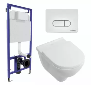 Комплект 3 в 1 инсталляция Berges Wasserhaus Novum 040231 + Унитаз подвесной Villeroy & Boch O Novo Directflush + кнопка белая