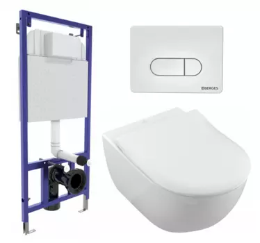 Комплект 3 в 1 инсталляция Berges Wasserhaus Novum 040231 + Унитаз подвесной Villeroy & Boch Subway 2.0 5614R201 + кнопка белая