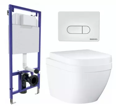 Комплект 3 в 1 инсталляция Berges Wasserhaus Novum 040231 + Унитаз подвесной Grohe Euro Ceramic 39206000 + кнопка белая