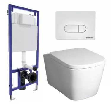 Комплект 3 в 1 инсталляция Berges Wasserhaus Novum 040231 + Унитаз подвесной BelBagno Albano BB120CHR + кнопка белая