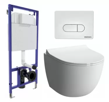 Комплект 3 в 1 инсталляция Berges Wasserhaus Novum 040231 + Унитаз подвесной VitrA Sento 7748В003-0075 + кнопка белая