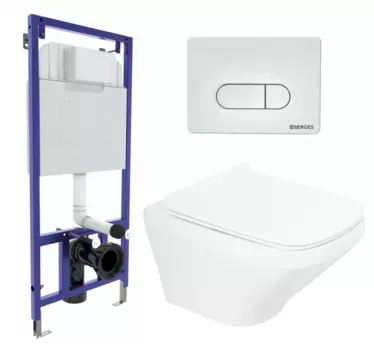 Комплект 3 в 1 инсталляция Berges Wasserhaus Novum 040231 + Унитаз подвесной BelBagno Sela BB3201CHR + кнопка белая