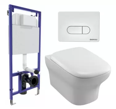 Комплект 3 в 1 инсталляция Berges Wasserhaus Novum 040231 + Унитаз подвесной Jacob Delafon Vox EDM102-00 + кнопка белая