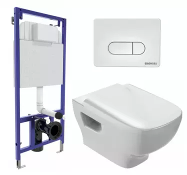 Комплект 3 в 1 инсталляция Berges Wasserhaus Novum 040231 + Унитаз подвесной Jacob Delafon Struktura EDE102-00 + кнопка белая
