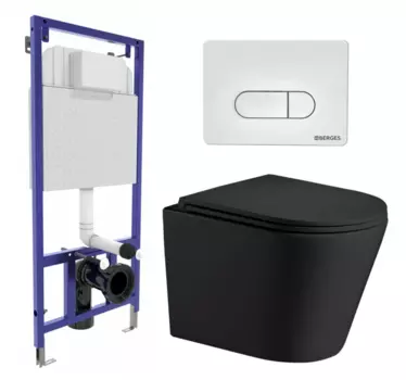 Комплект 3 в 1 инсталляция Berges Wasserhaus Novum 040231 + Подвесной унитаз WeltWasser Salzbach 043 MT-BL + кнопка белая