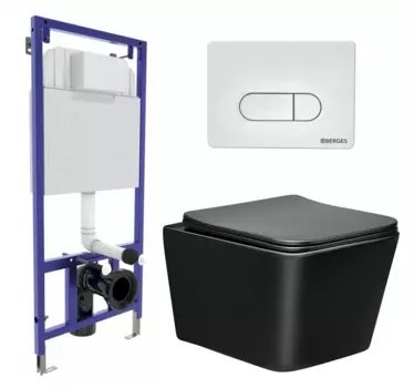 Комплект 3 в 1 инсталляция Berges Wasserhaus Novum 040231 + Унитаз Vincea Q-Line VT1-12MB + кнопка белая