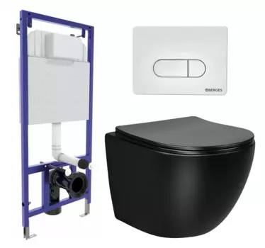Комплект 3 в 1 инсталляция Berges Wasserhaus Novum 040231 + Унитаз Vincea Globo VT1-14MB + кнопка белая