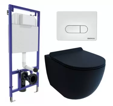 Комплект 3 в 1 инсталляция Berges Wasserhaus Novum 040231 + Унитаз подвесной Esbano Garcia + кнопка белая