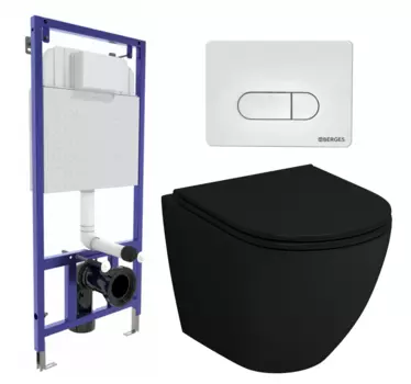 Комплект 3 в 1 инсталляция Berges Wasserhaus Novum 040231 + Унитаз подвесной Grossman GR-4455BMS + кнопка белая