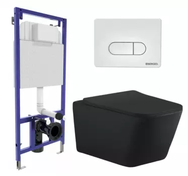 Комплект 3 в 1 инсталляция Berges Wasserhaus Novum 040231 + Унитаз подвесной Aquanet Tavr-W BW 287011 + кнопка белая