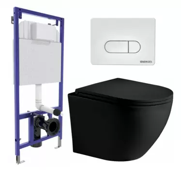 Комплект 3 в 1 инсталляция Berges Wasserhaus Novum 040231 + Унитаз подвесной Weltwasser WW Merzbach 043 MT-BL + кнопка белая