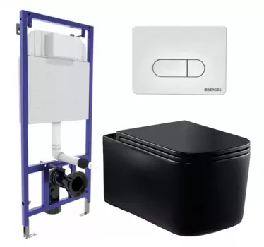 Комплект 3 в 1 инсталляция Berges Wasserhaus Novum 040231 + Унитаз Vincea Ultra Rimless VT1-32MB + кнопка белая