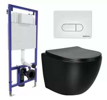 Комплект 3 в 1 инсталляция Berges Wasserhaus Novum 040231 + Унитаз Vincea Globo VT1-14SMB + кнопка белая