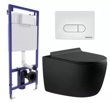 Комплект 3 в 1 инсталляция Berges Wasserhaus Novum 040231 + Унитаз подвесной Aquanet Cetus 287008 + кнопка белая