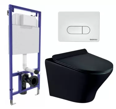 Комплект 3 в 1 инсталляция Berges Wasserhaus Novum 040231 + Унитаз подвесной Esbano Aster ESUPASTEBM + кнопка белая