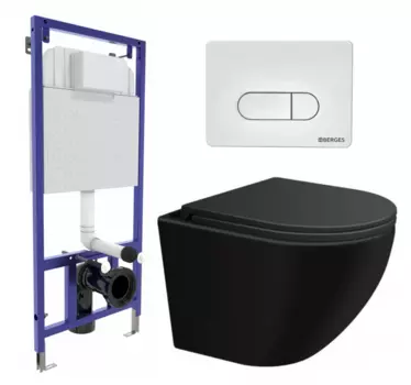 Комплект 3 в 1 инсталляция Berges Wasserhaus Novum 040231 + Подвесной унитаз SinteSi EVI + кнопка белая