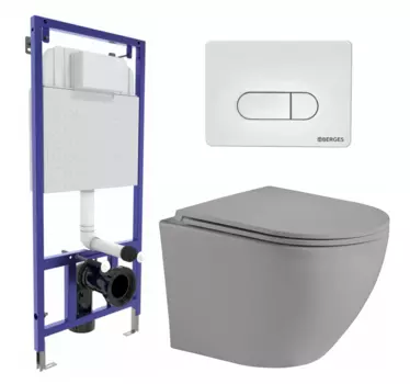 Комплект 3 в 1 инсталляция Berges Wasserhaus Novum 040231 + Унитаз подвесной Weltwasser WW Merzbach 043 MT-GR + кнопка белая