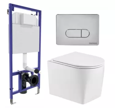 Комплект 3 в 1 инсталляция Berges Wasserhaus Novum 040233 + Унитаз подвесной WeltWasser Nesenbach 004 GL-WT + кнопка хром