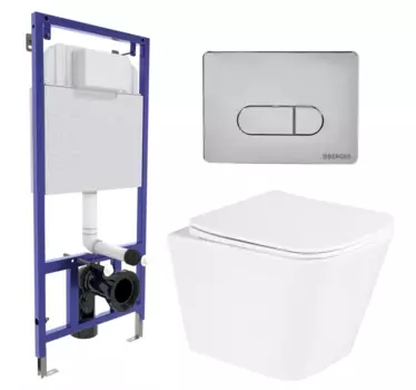 Комплект 3 в 1 инсталляция Berges Wasserhaus Novum 040233 + Унитаз подвесной BelBagno Due BB3103CHR/SC + кнопка хром