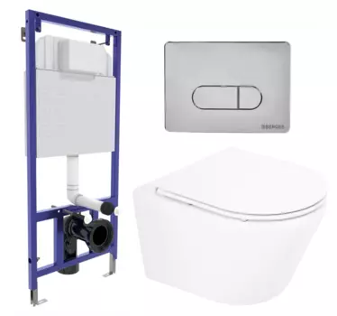 Комплект 3 в 1 инсталляция Berges Wasserhaus Novum 040233 + Унитаз подвесной BelBagno Tre BB8001CHR/SC + кнопка хром