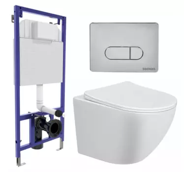 Комплект 3 в 1 инсталляция Berges Wasserhaus Novum 040233 + Унитаз подвесной Taliente Amato AM25010 + кнопка хром