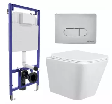 Комплект 3 в 1 инсталляция Berges Wasserhaus Novum 040233 + Унитаз подвесной Taliente Correto CR25200 + кнопка хром