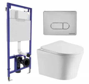 Комплект 3 в 1 инсталляция Berges Wasserhaus Novum 040233 + Подвесной унитаз CeruttiSpa Adige Aria CT7837 + кнопка хром