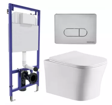 Комплект 3 в 1 инсталляция Berges Wasserhaus Novum 040233 + Подвесной унитаз CeruttiSpa Marmolada aria CT7778 + кнопка хром