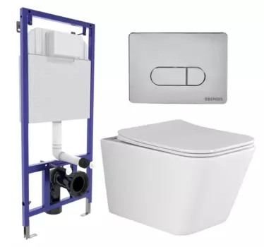 Комплект 3 в 1 инсталляция Berges Wasserhaus Novum 040233 + Унитаз подвесной Ceramica Nova Metric Rimless CN3007 + кнопка хром