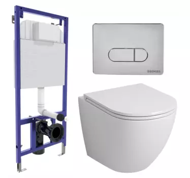 Комплект 3 в 1 инсталляция Berges Wasserhaus Novum 040233 + Унитаз подвесной Grossman GR-4455S + кнопка хром