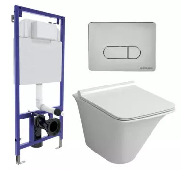 Комплект 3 в 1 инсталляция Berges Wasserhaus Novum 040233 + Унитаз подвесной Grossman GR-4413S + кнопка хром