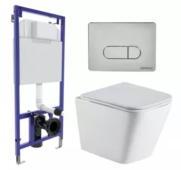 Комплект 3 в 1 инсталляция Berges Wasserhaus Novum 040233 + Подвесной унитаз WeltWasser Gelbach 043 GL-WT + кнопка хром