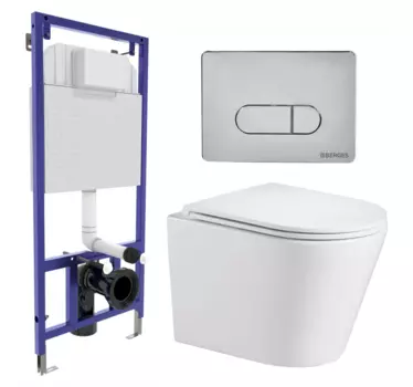 Комплект 3 в 1 инсталляция Berges Wasserhaus Novum 040233 + Подвесной унитаз WeltWasser Salzbach 043 GL-WT + кнопка хром
