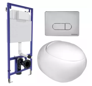Комплект 3 в 1 инсталляция Berges Wasserhaus Novum 040233 + Подвесной унитаз WeltWasser Jeckenbach + кнопка хром