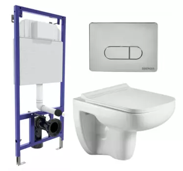 Комплект 3 в 1 инсталляция Berges Wasserhaus Novum 040233 + Подвесной унитаз WeltWasser Kehlbach 004 GL-WT + кнопка хром