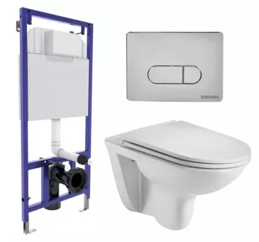 Комплект 3 в 1 инсталляция Berges Wasserhaus Novum 040233 + Подвесной унитаз WeltWasser Baarbach 004 GL-WT + кнопка хром