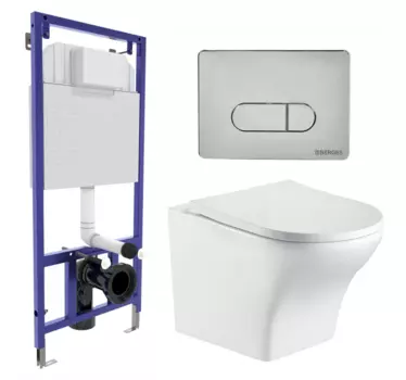 Комплект 3 в 1 инсталляция Berges Wasserhaus Novum 040233 + Подвесной унитаз WeltWasser Odenbach 004 GL-WT + кнопка хром